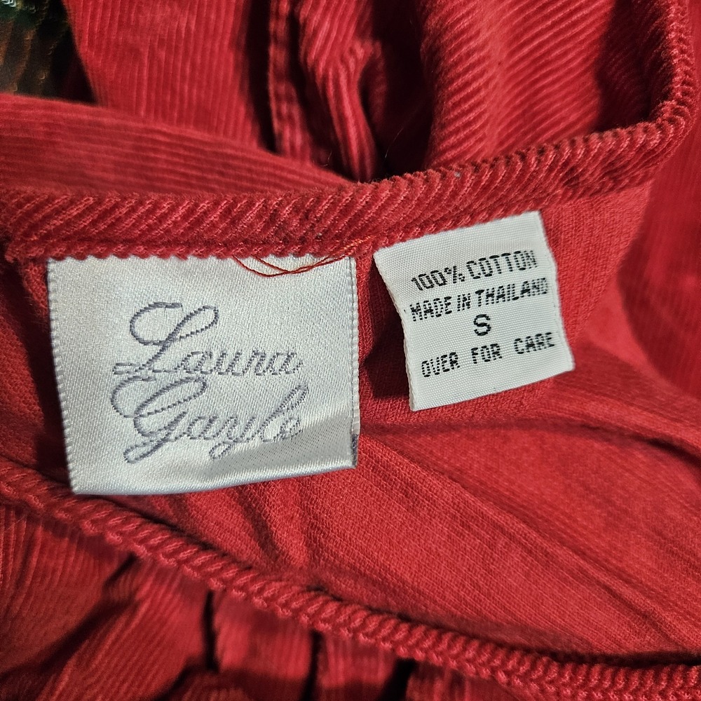 Laura Gayle Vintage Red‎ Corduroy Wreath Embroidered Jumper Dress Womens Small - Picture 5 of 8